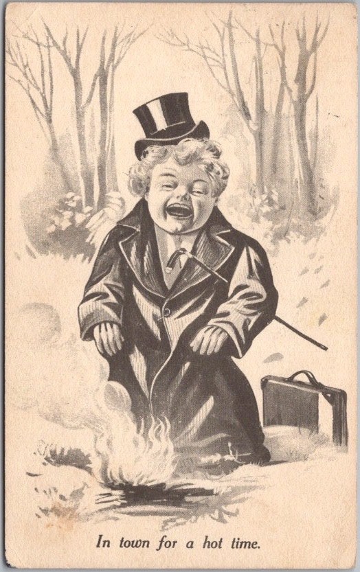 c1913 Comic Greetings Postcard Child w/ Top Hat & Cane \