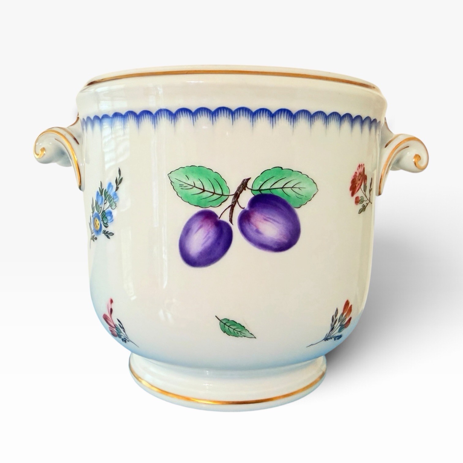 Richard Ginori Italian Fruits Cachepot Jardiniere Porcelain Italy Gold Trim