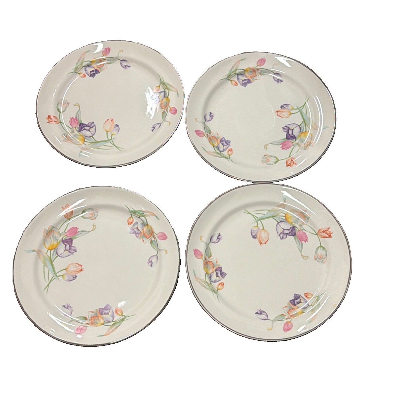 Vtg 1950s Hall Superior Quality China Tulip Dinner Plates Set Of 4 Read 9”