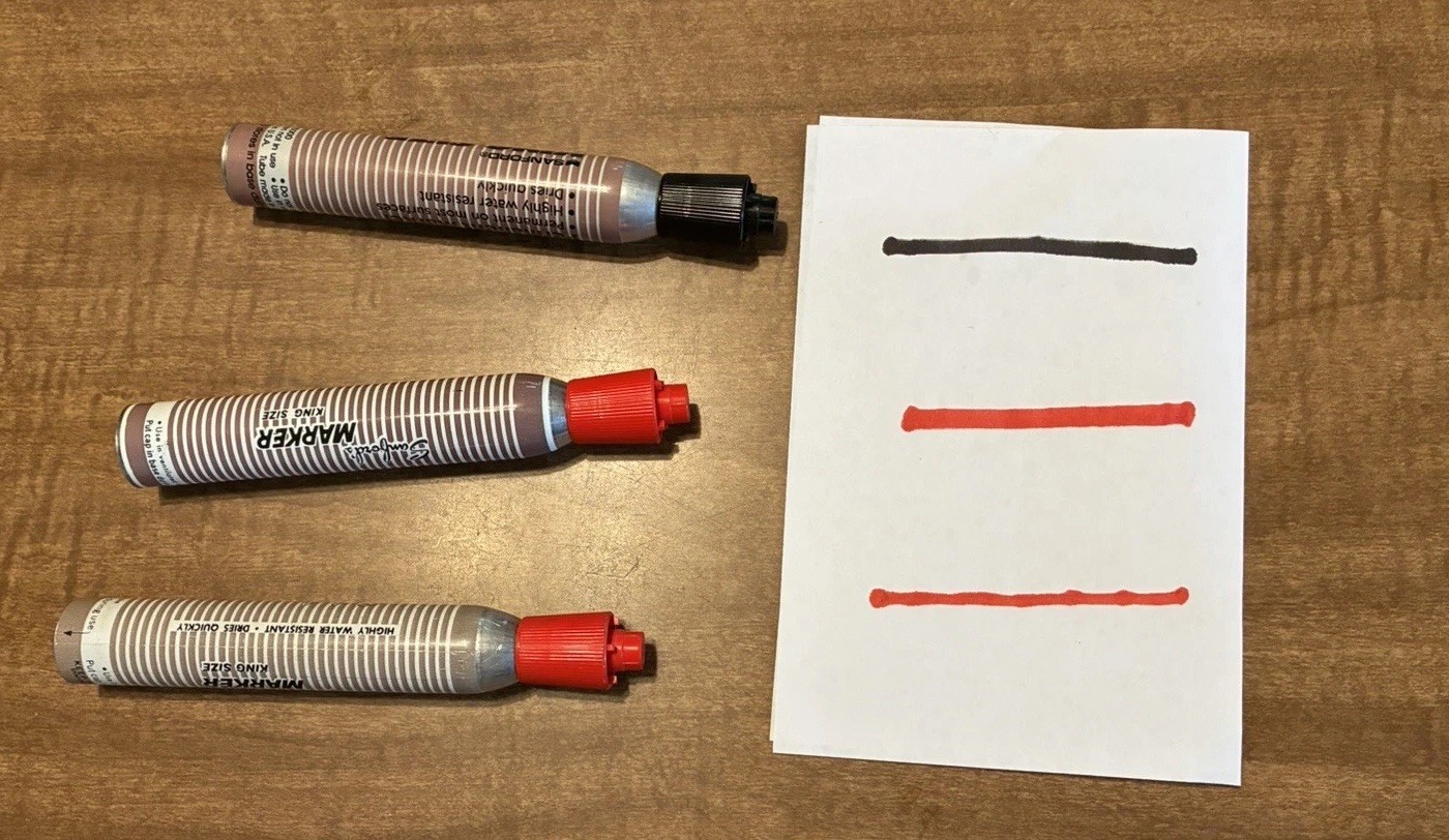3 Vintage King Size Sanford Permanent Smelly Markers 15000 1 Black, 2 Red