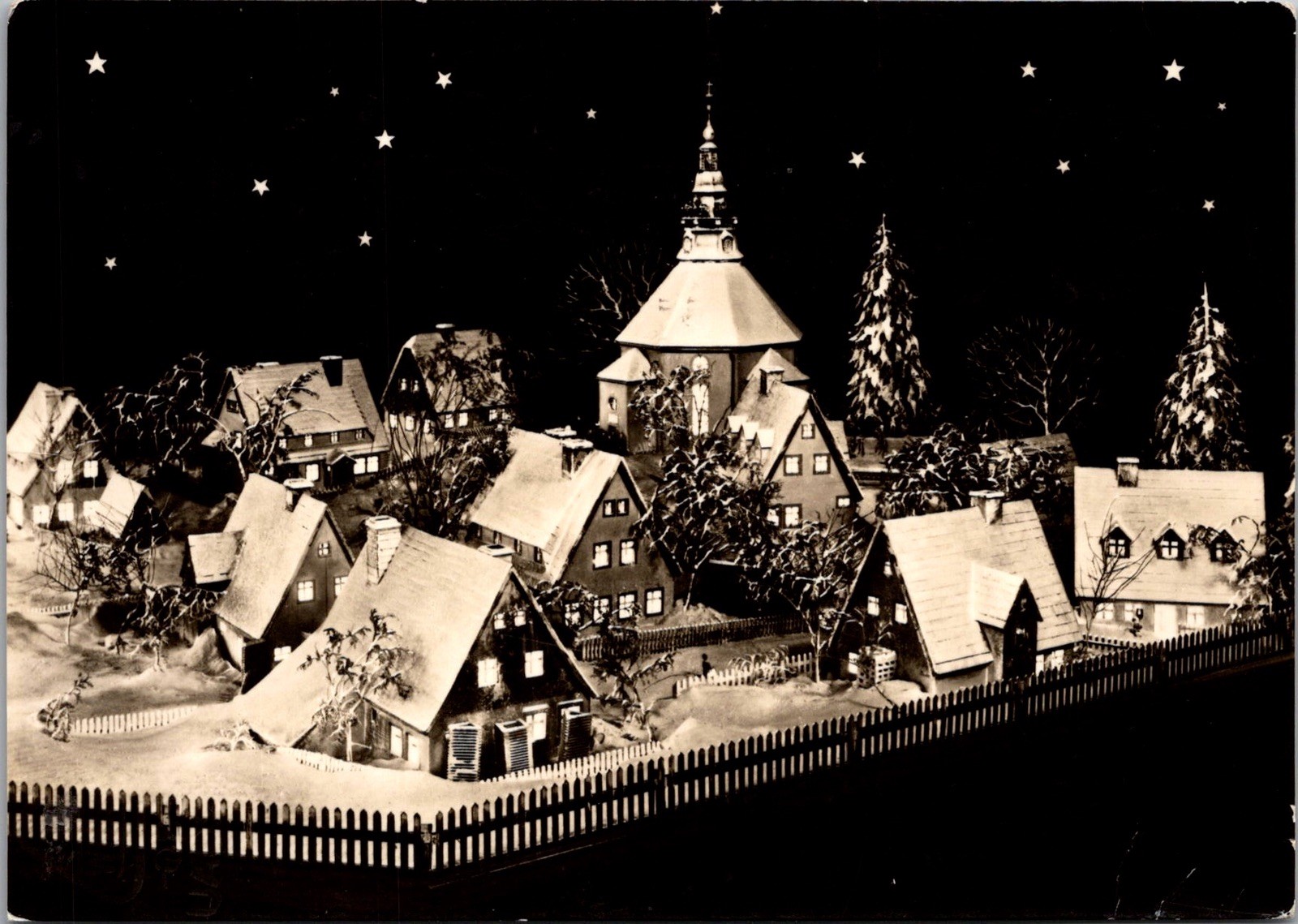 Seiffen Erzgebirge Christmas Village Model Snow Stamp Real Photo RPPC Postcard