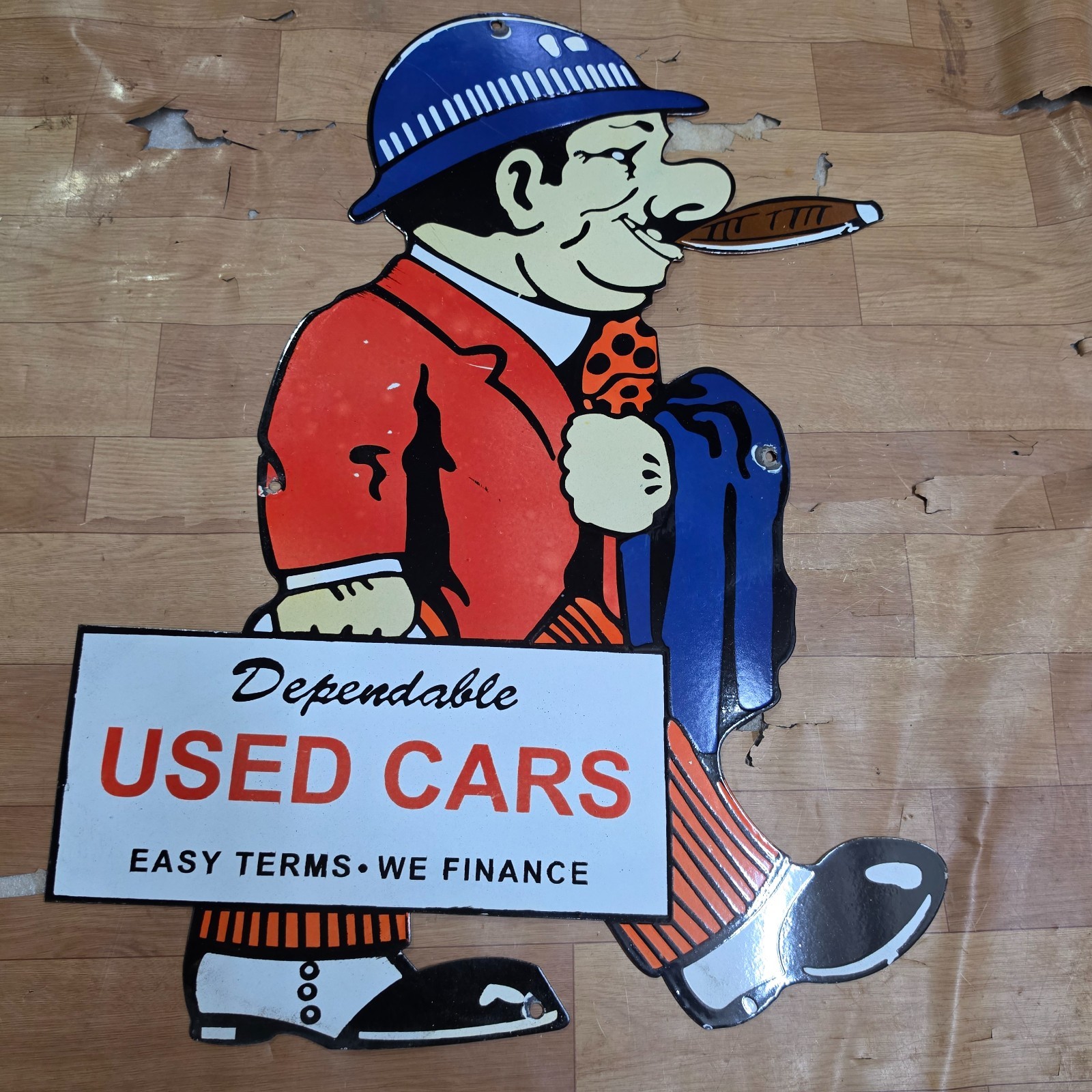 USEDCARS DEPENDABLE PORCELAIN ENAMEL SIGN 22 X 30 INCHES
