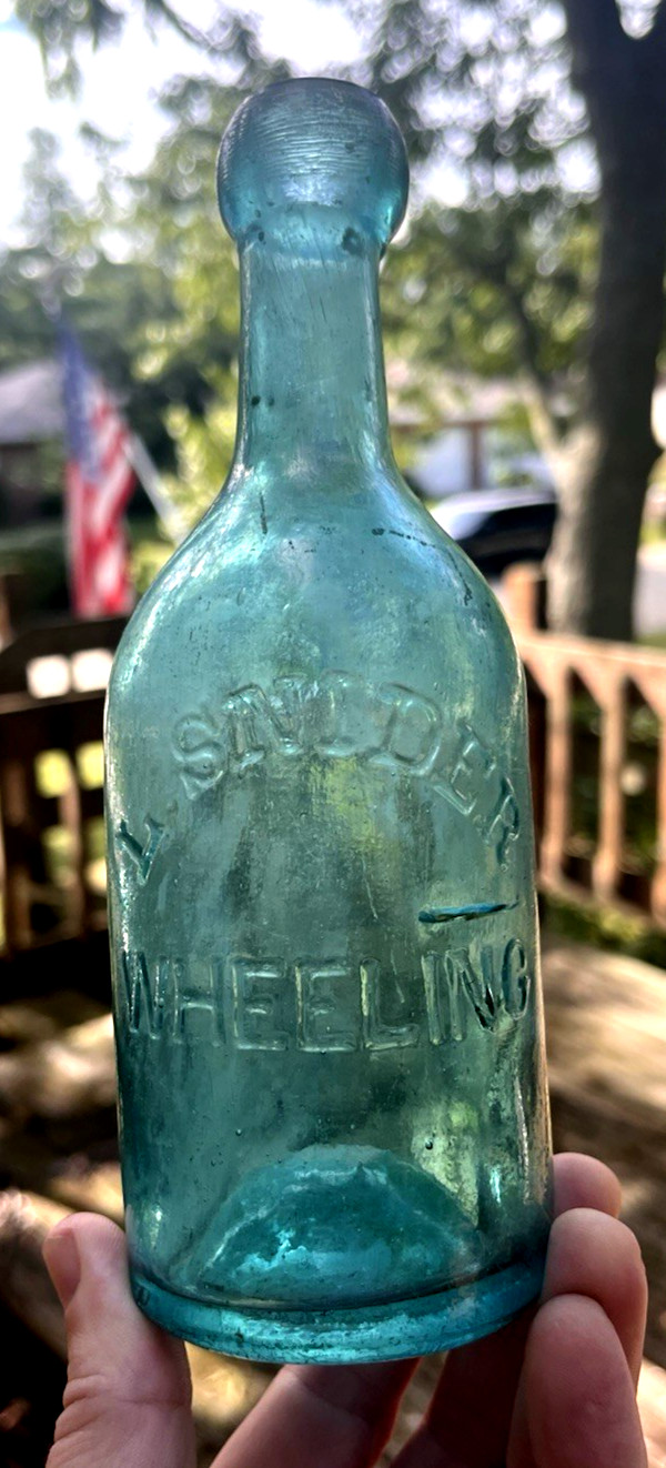 RARE AQUA IRON PONTIL BLOB SODA L. SNIDER WHEELING, VA 1850\'S ERA DUG AS IS L@@K