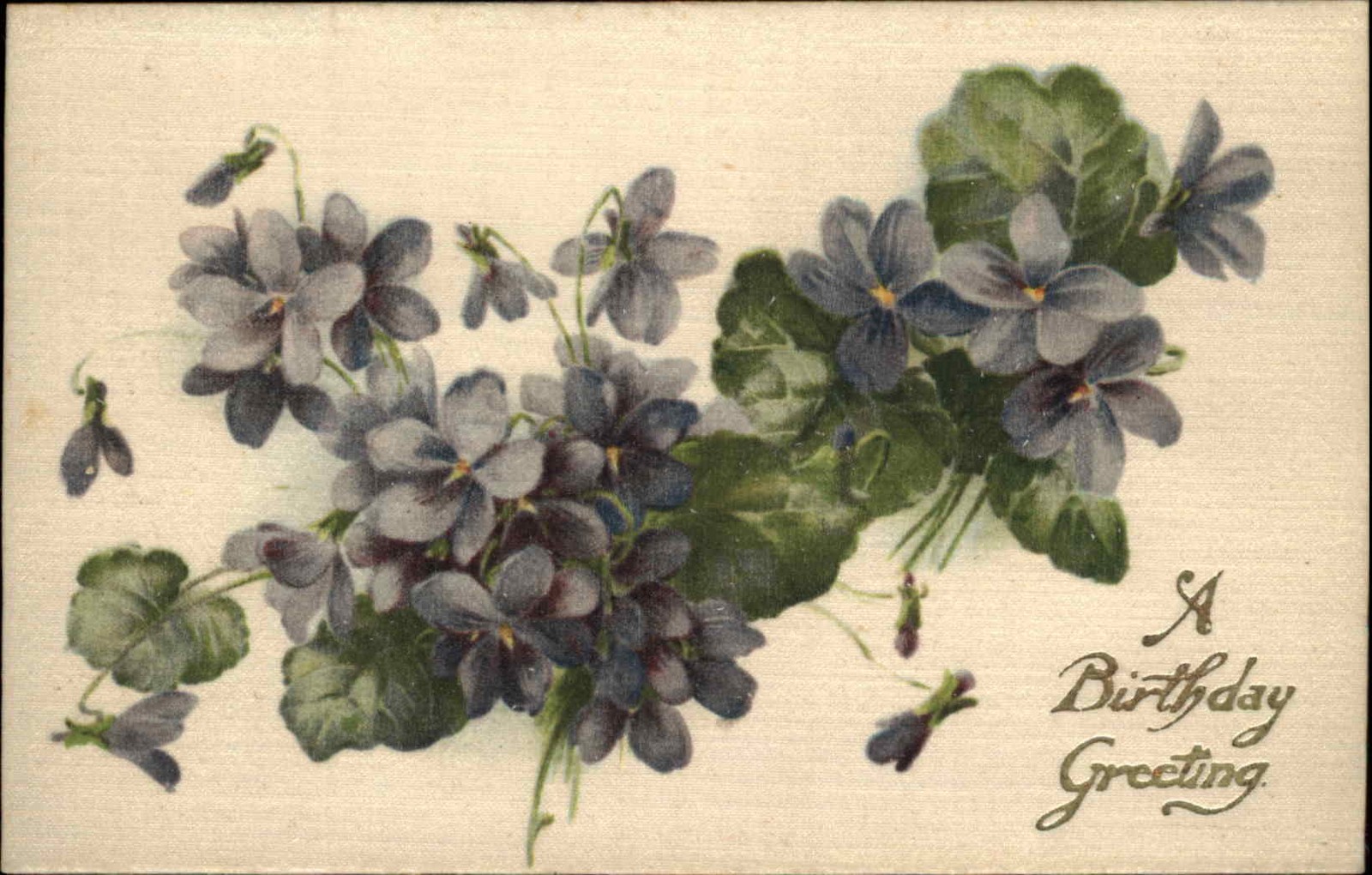 Birthday Violets Bouquet SILK c1900-20s Vintage Postcard