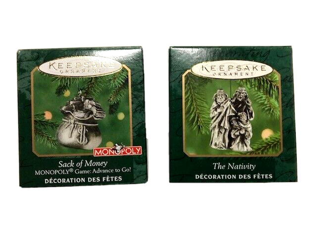 2000 Hallmark Keepsake lot of two Miniature Pewter Christmas Ornaments 2000 Hallmark Keepsake lot of two Miniature Pewter Christmas Ornaments