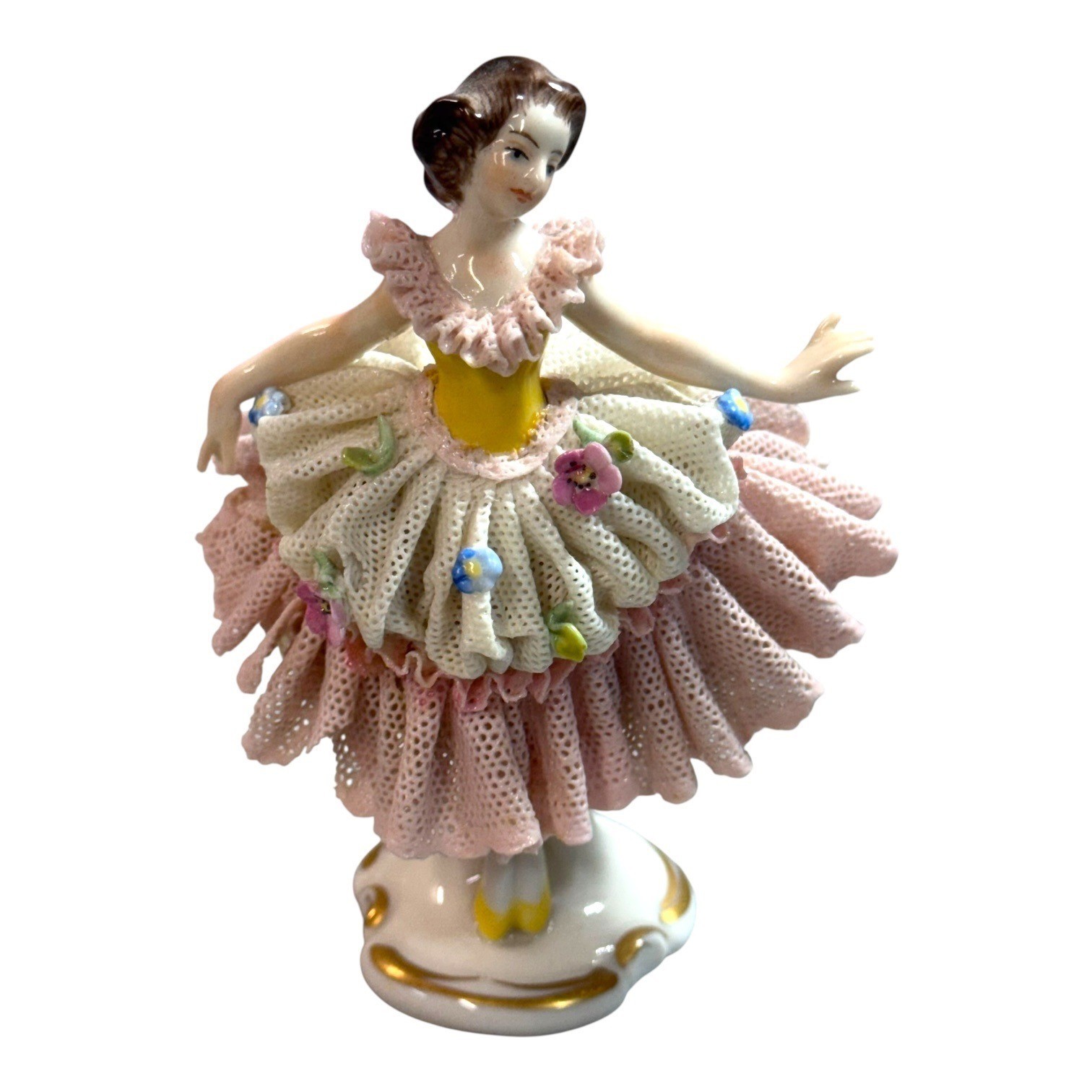 Vintage Elegant Volkstedt Germany Dresden Ballerina Pink Porcelain Figurine 4.5\