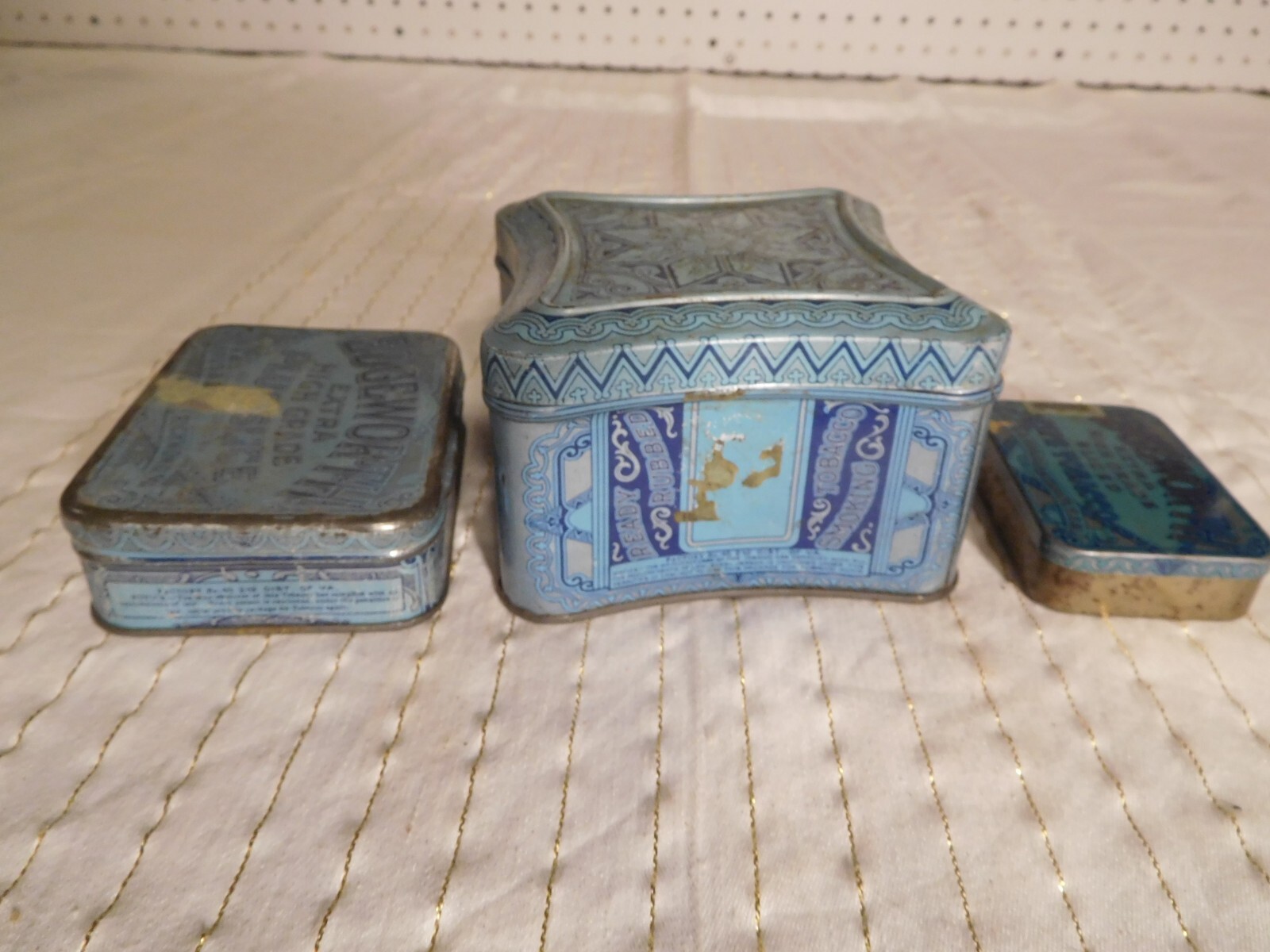 3 Vintage Edgeworth Tobacco Tins Cans All With Hinged Lids