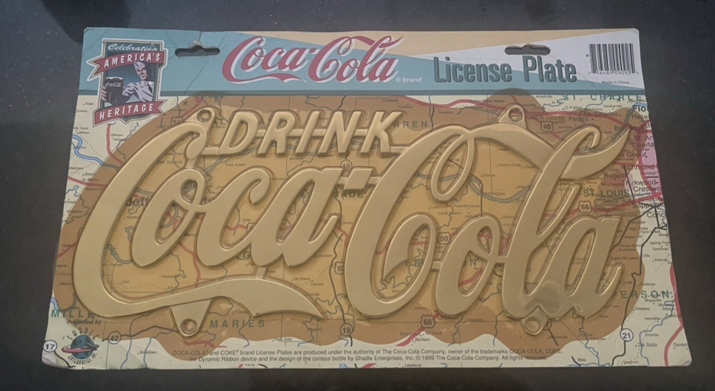 License Plate Vintage 1999 Coca-Cola Die-Cut Sign NOS Retro Classic Car READ
