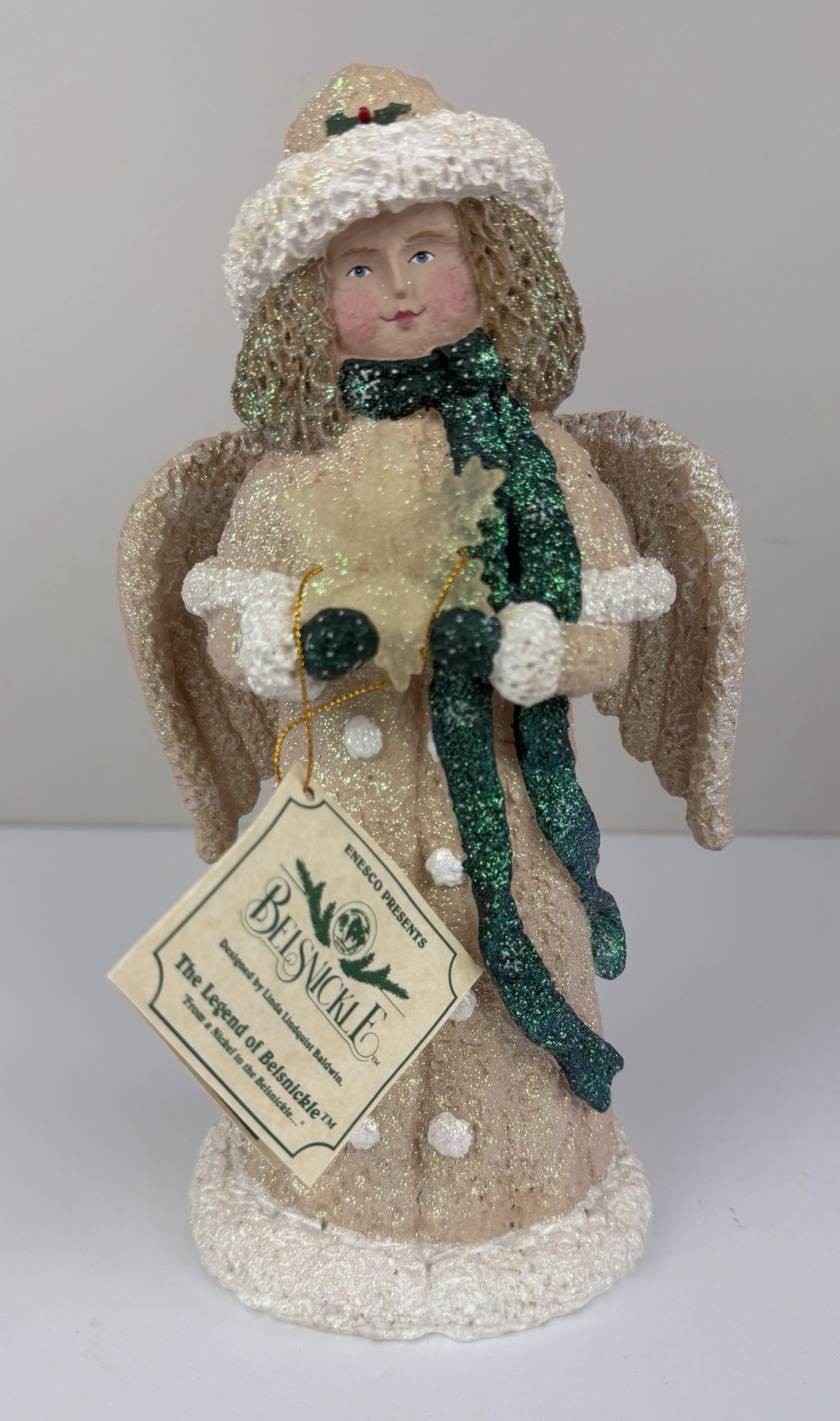 Vtg. 2000 Lina Lindquist BELSNICKLE Christmas Angel Snowflake Star Figure Enesco