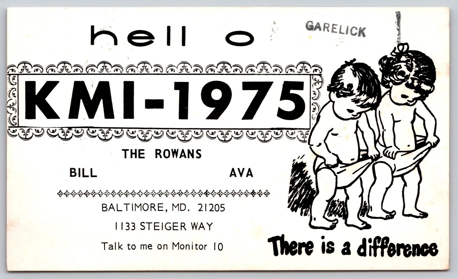 Vintage 1975 CB Radio QSL Postcard KMI-1975 The Rowans Baltimore MD Garelick C9 Vintage 1975 CB Radio QSL Postcard KMI-1975 The Rowans Baltimore MD Garelick C9