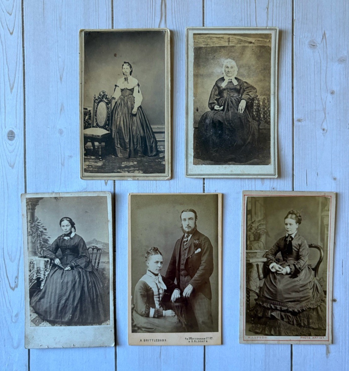 5 Antique CDV Photographs Mixed Lot Dapper Man Fashionable Women Civil War Era