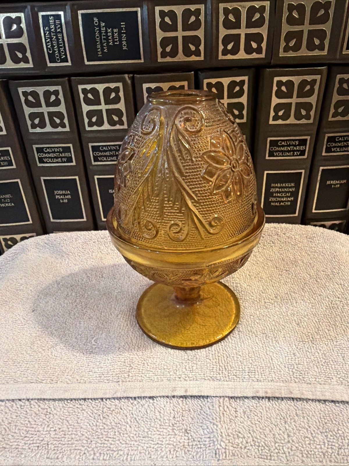 Vintage Indiana Glass Amber Pedestal Fairy Lamp Tiara Sandwich Excellent