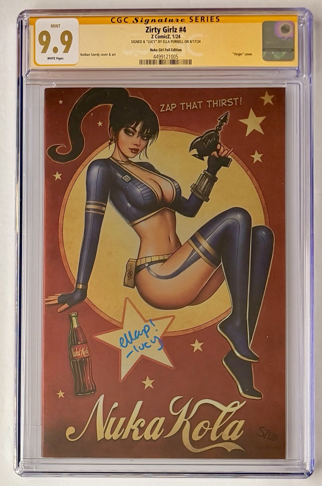 ELLA PURNELL SIGNED LUCY • CGC SS 9.9 • ZIRTY GIRLZ #4 • FALLOUT • FOIL • SZERDY