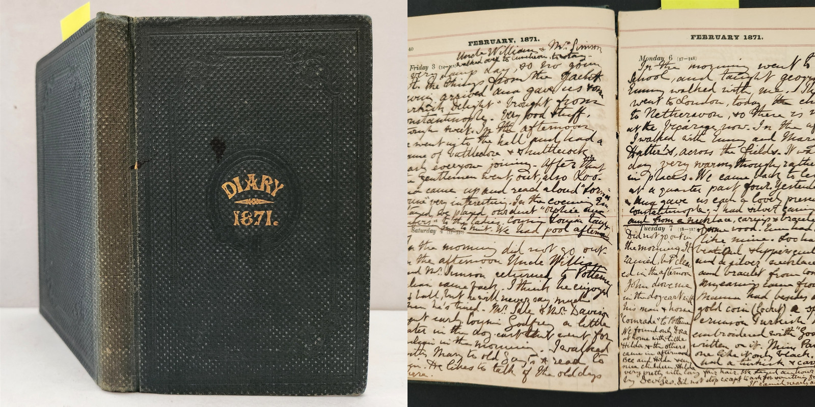 1871 antique DIARY spye park uk SOPHIA DORA SPICER british AUTHOR w sketch