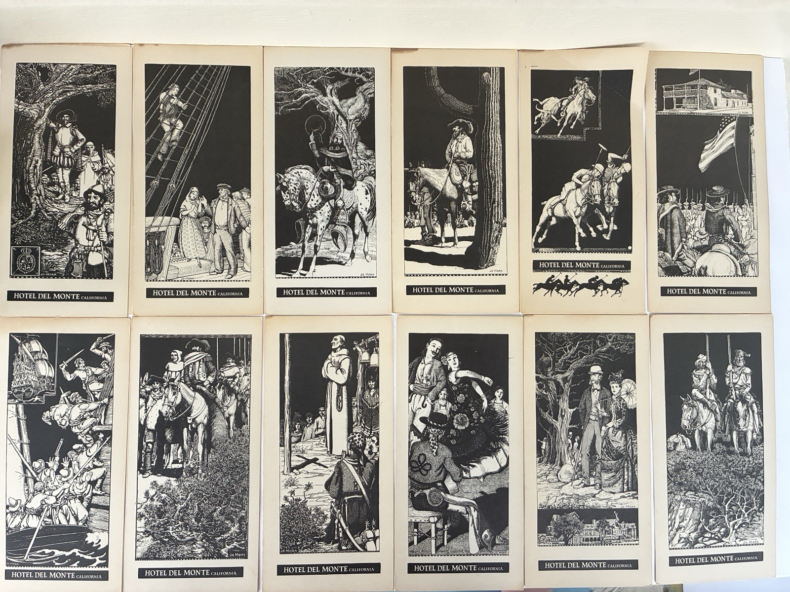 VTG Hotel Del Monte Menus (1936-1937) – Jo Mora Woodcut Graphics (RARE 12 Lot)