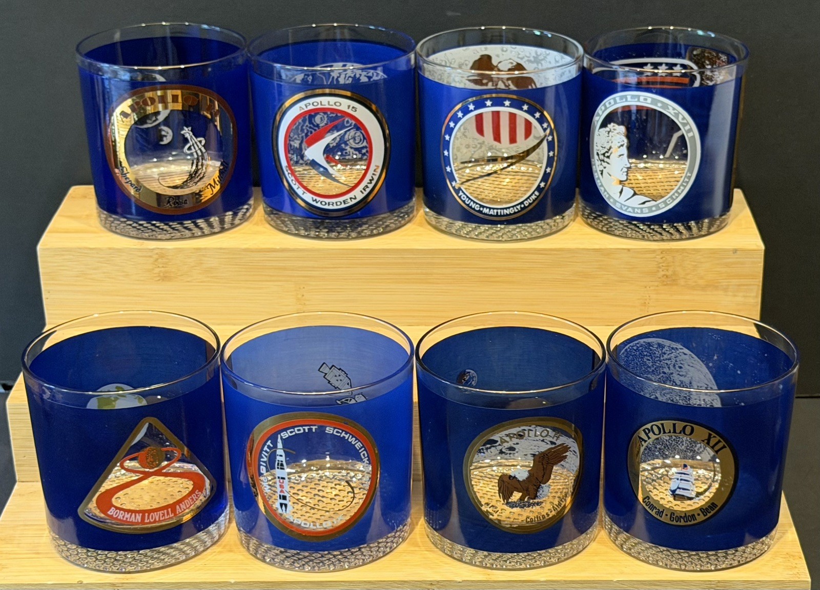 Vintage Set of 9 Rare Houze Space Art Glasses Apollo 8-9, 11-12, 14-17 & Shuttle Vintage Set of 9 Rare Houze Space Art Glasses Apollo 8-9, 11-12, 14-17 & Shuttle
