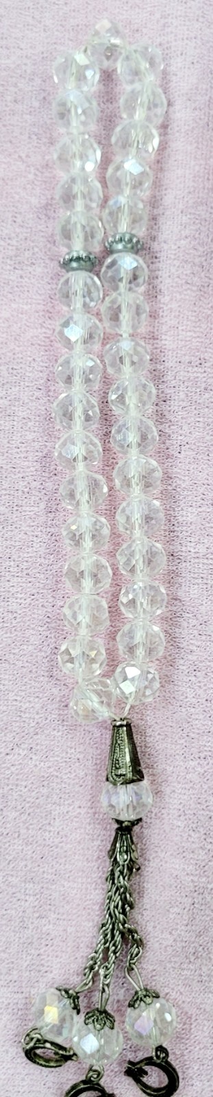 Elegant 34-Bead Islamic Tasbeeh –  Dhikr Prayer Beads with Tassel - clear
