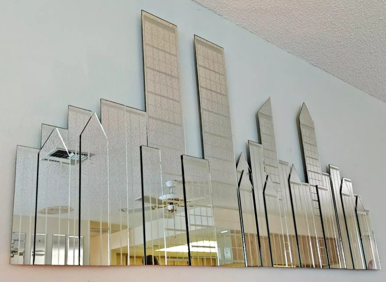 Rare Vintage 80's NYC Manhattan Skyline with Twin Towers 3D Wall Mirror 36x75