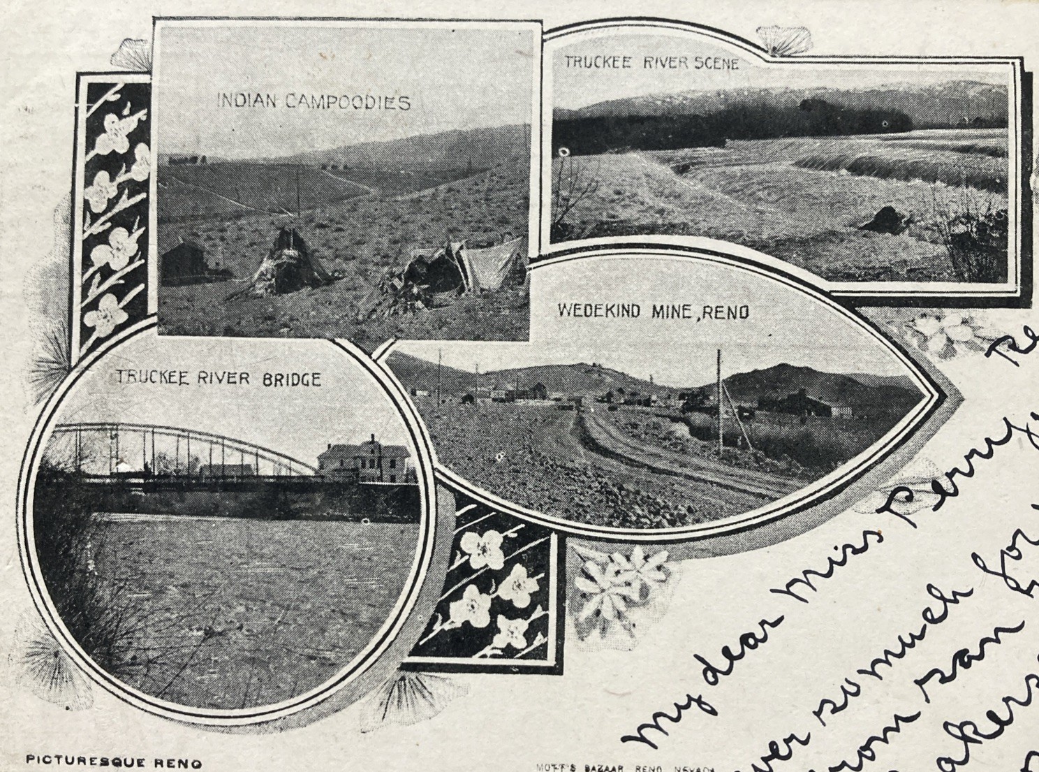 1906 Reno Nevada Indian Campoodies Wedekind Mine Truckee River Bridge Postcard