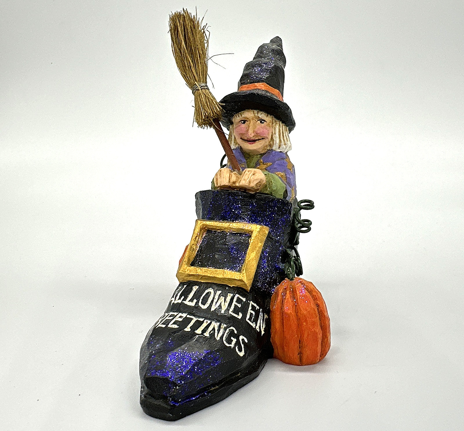 Rare Pam Schifferl Signed Witch Driving Purple Shoe Halloween Greetings Figurine