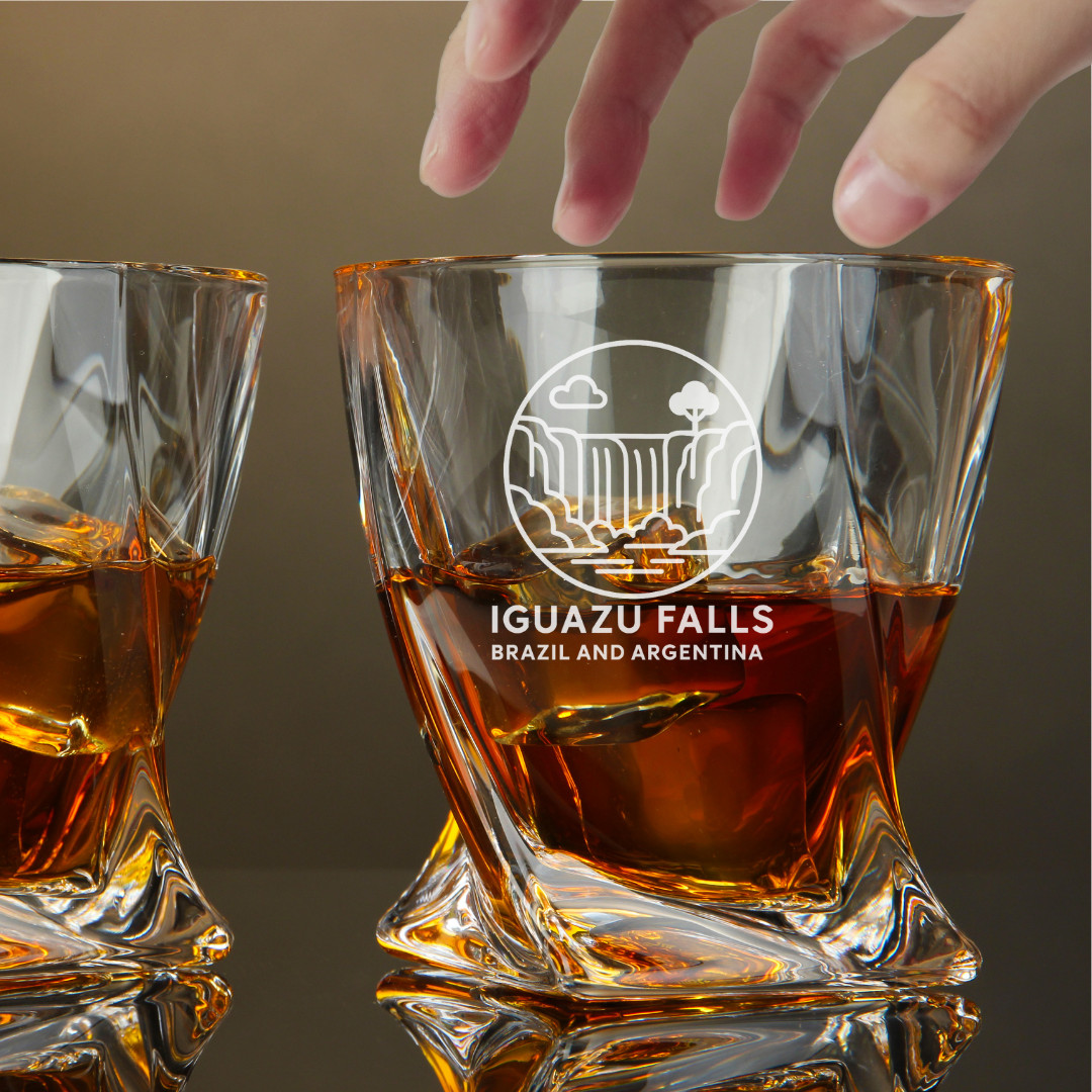 Custom Engraved Iguazu Falls Brazil Argentina Whiskey Glass – 10 oz Twisted Rock