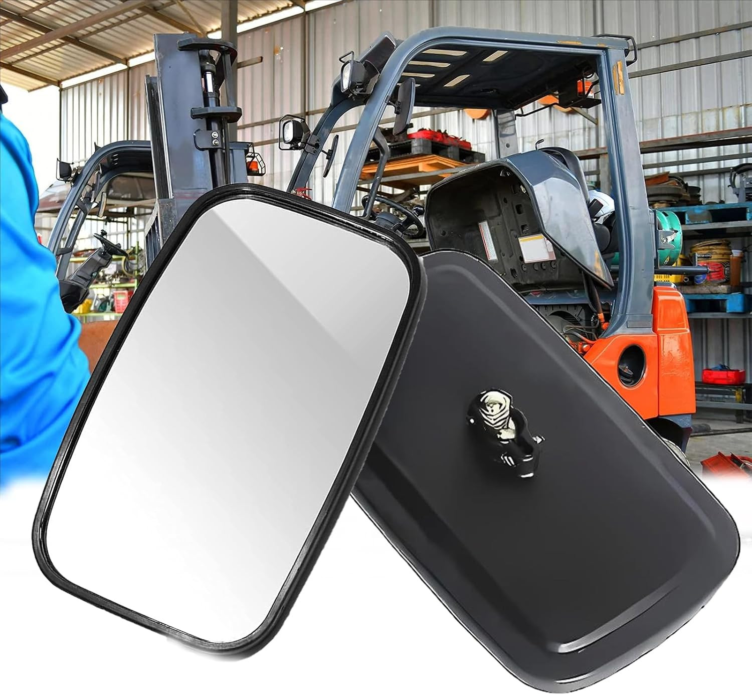 2PCS Forklift Rear View Mirrors, Square HD Wide-Angle Rearview Mirror Auxiliary
