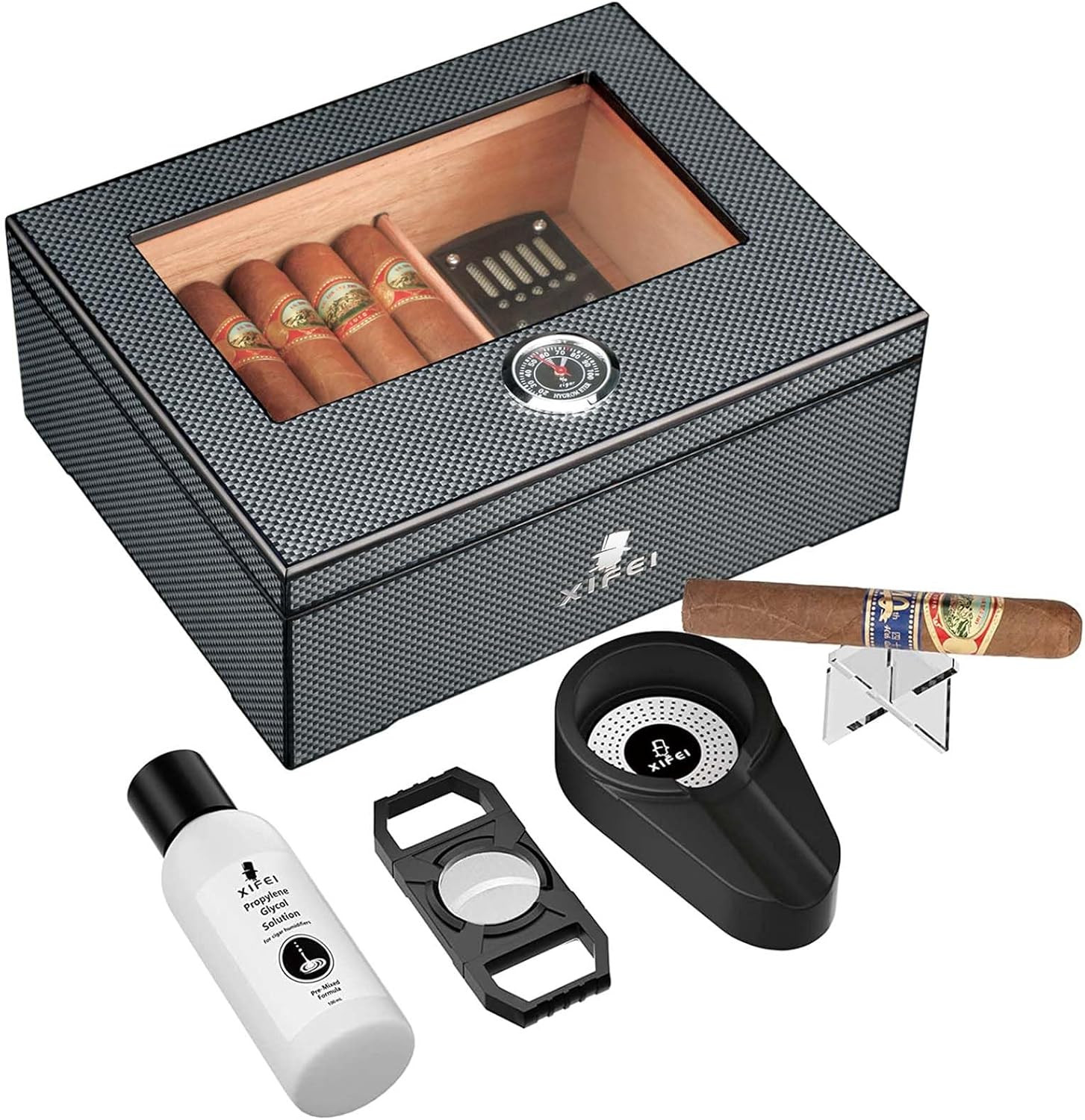 Glass Top Cedar Wood Cigar Humidor Case Storage Box with Digital Hygrometer NEW