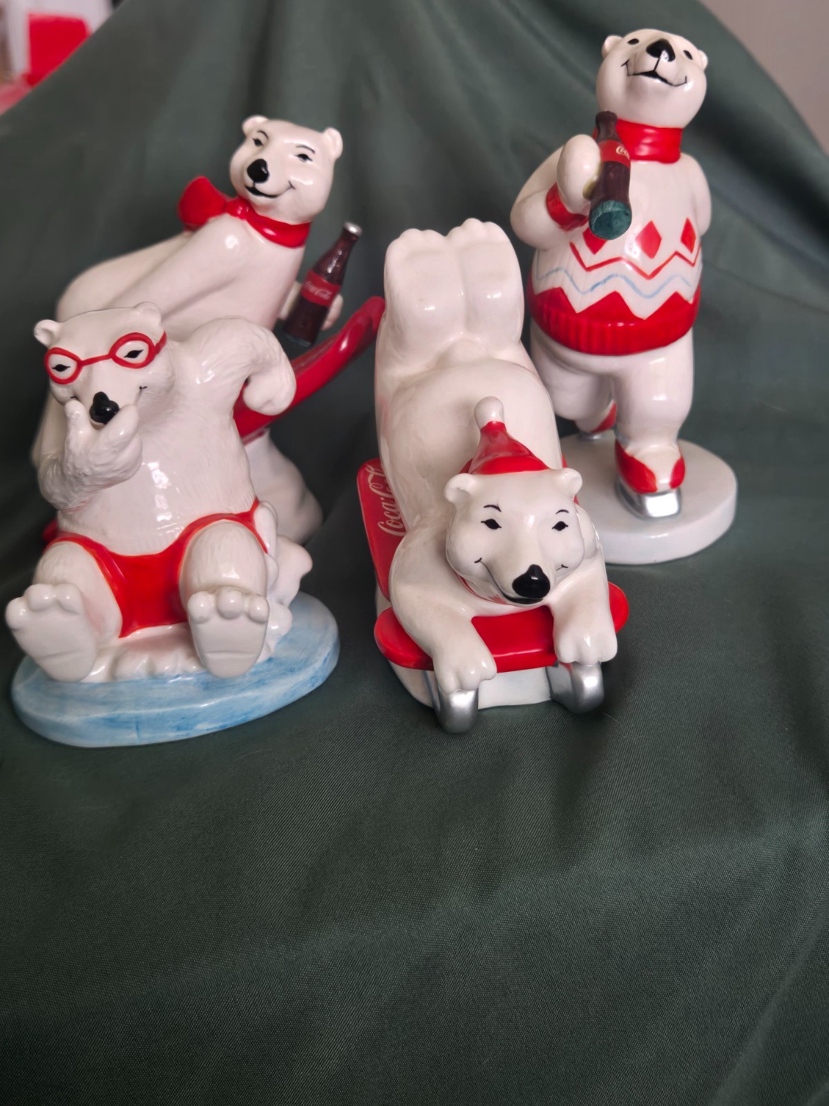 Vintage 90\'s Coca Cola Polar Bear ceramic figurines 4pc set