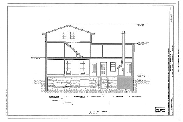 7. East-west section - Jared Shailer House, 98 Bridge Road, Haddam, Middlesex