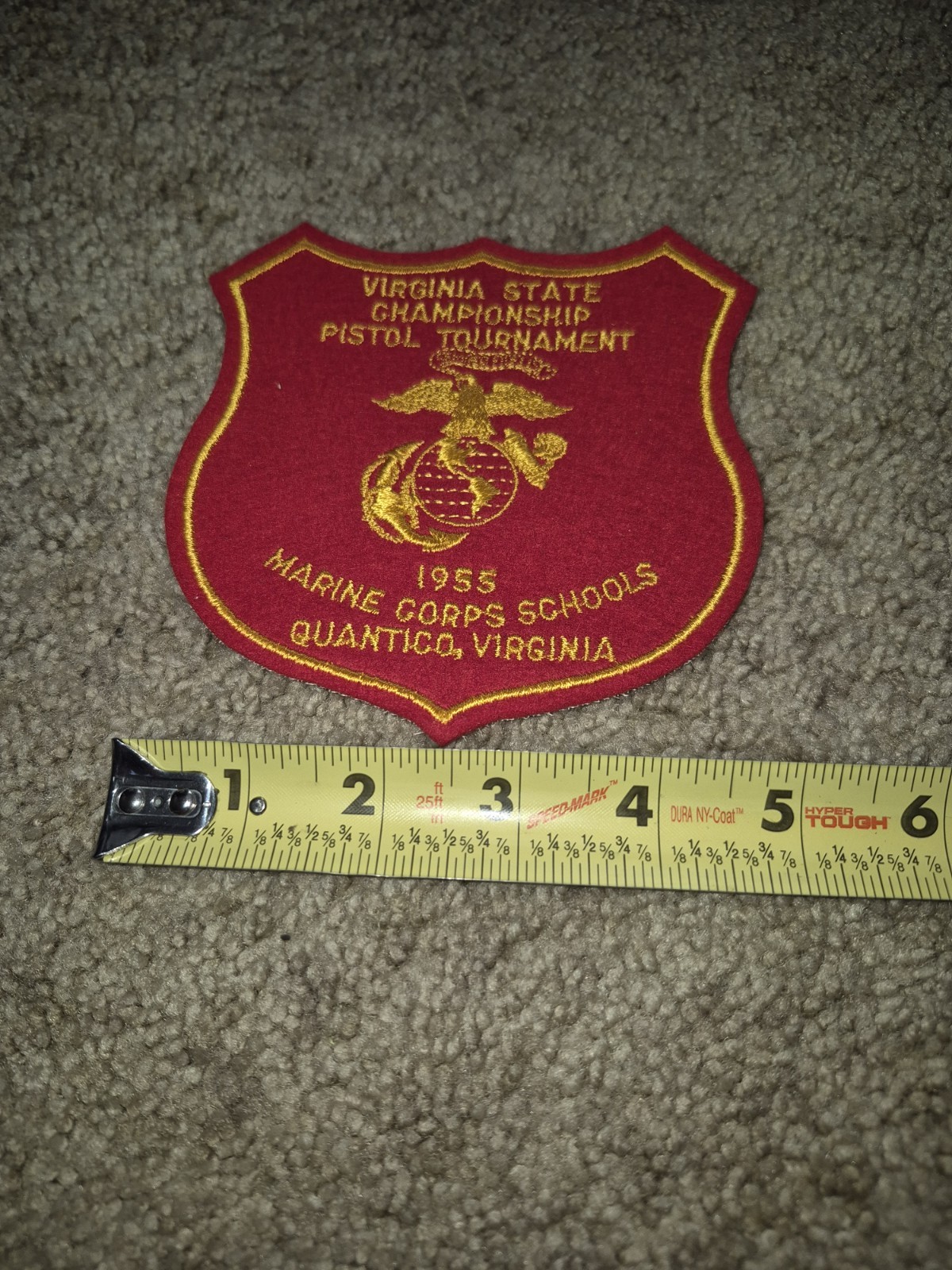 1955 USMC Schools Va State Championship Pistol Tournament Patch, Quantico Va.