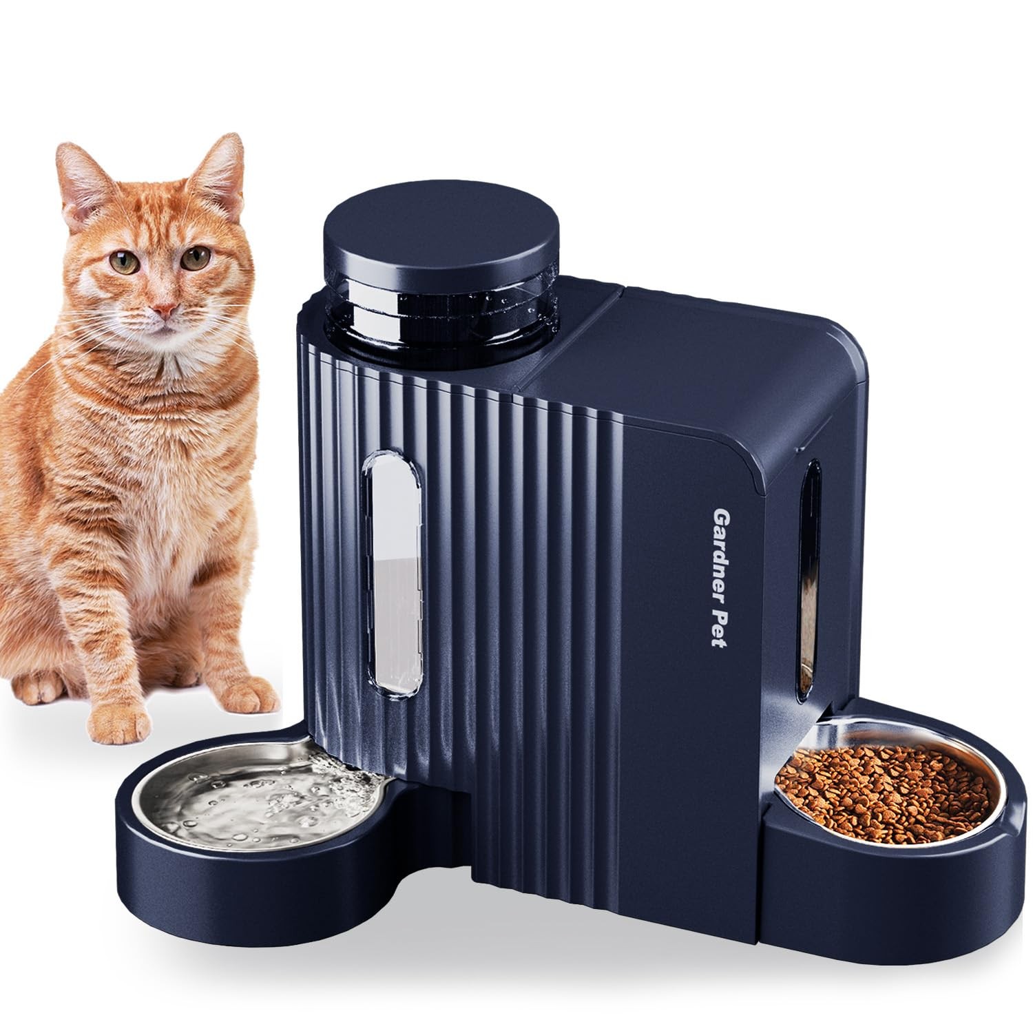 Gardner Pet Gravity Cat Food Feeder And Water Dispenser Stainless Steel Bowls