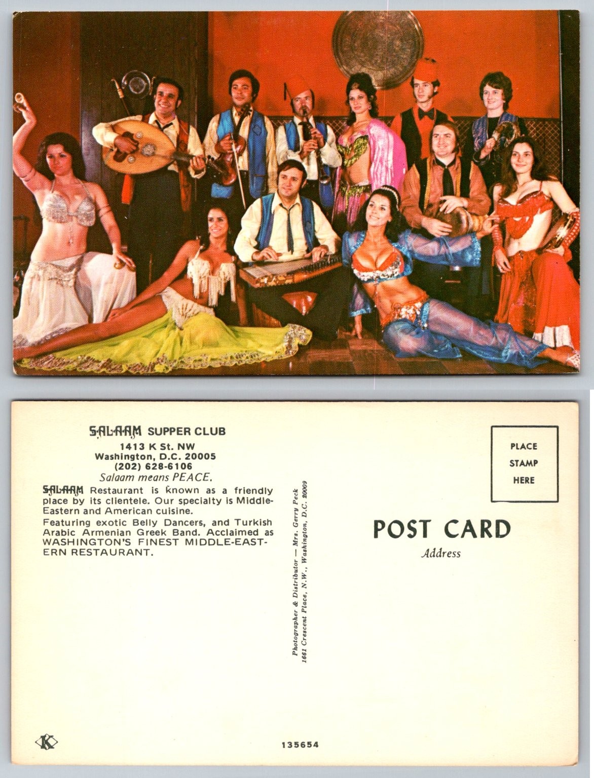 SALAAM Supper Club Washington DC Belly Dancers & Band Postcard c1970s