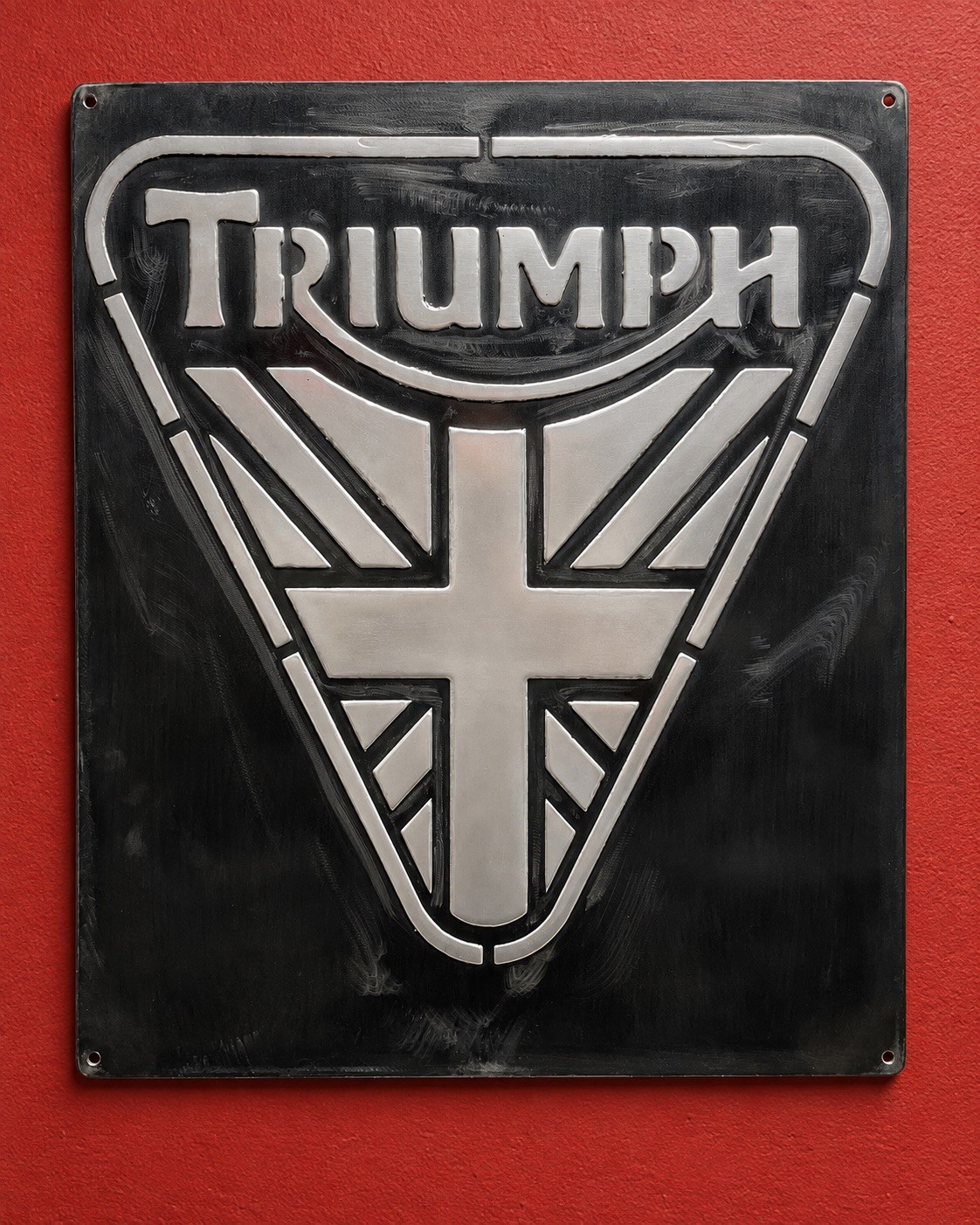 Triumph Vintage Steel Garage Sign 20x24 Handmade Aluminum Relief