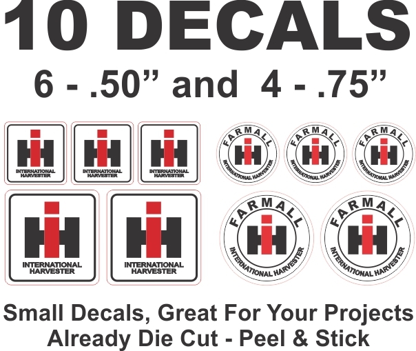 10 Small IH International Harvester Tractor Die Cut Vinyl Decals Dioramas & More