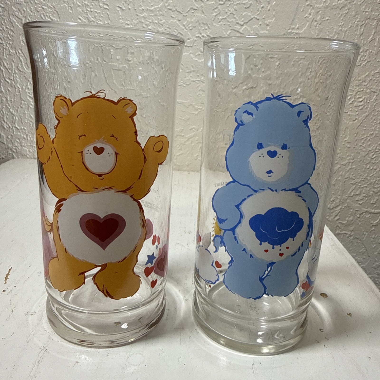 Vintage 1983 Pizza Hut Care Bears Tall Drinking Glasses Grumpy & Tenderheart
