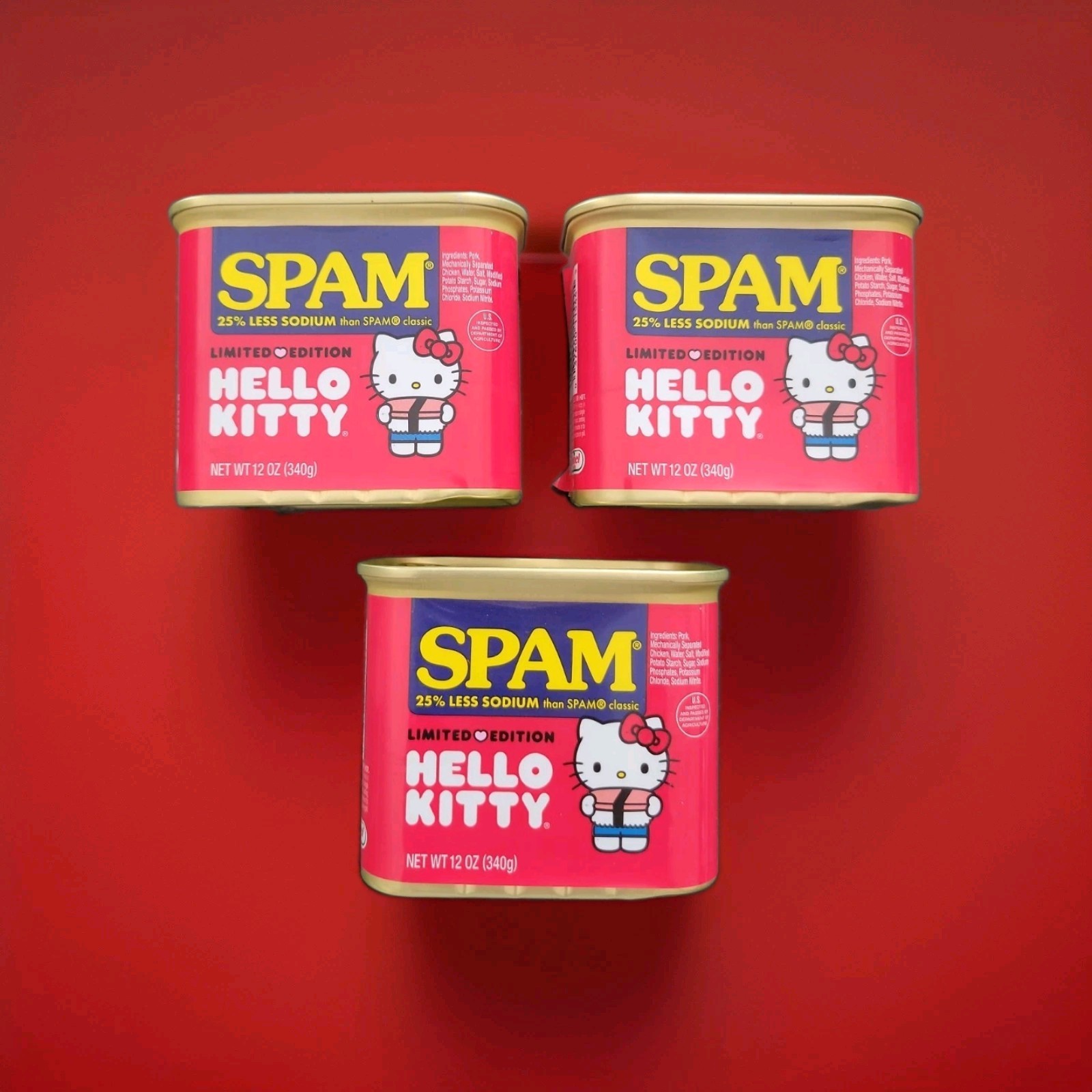 3pk Hello Kitty Sanrio SPAM 25% Less Sodium Tin Can Hormel Limited Edition 04/29