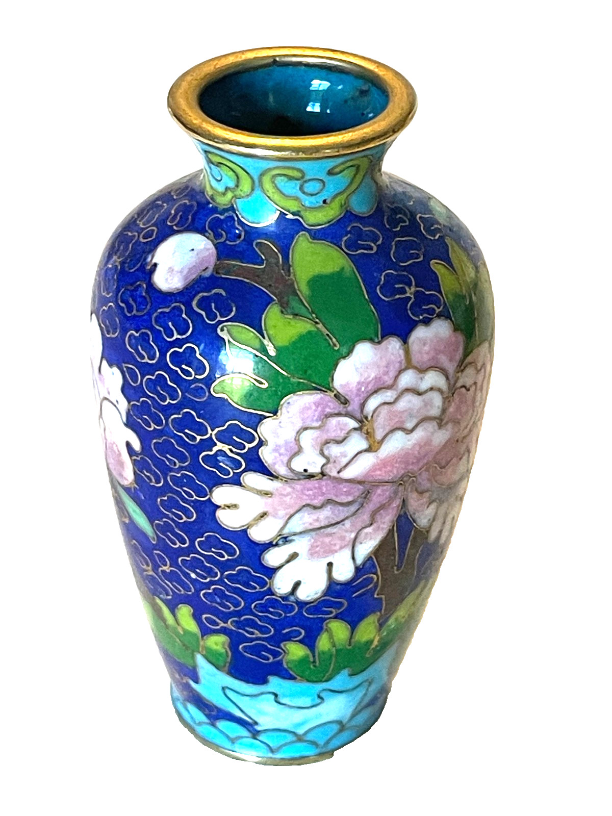 Vintage Cobalt Blue Floral Cloisonne Miniature Vase 3\ Vintage Cobalt Blue Floral Cloisonne Miniature Vase 3\