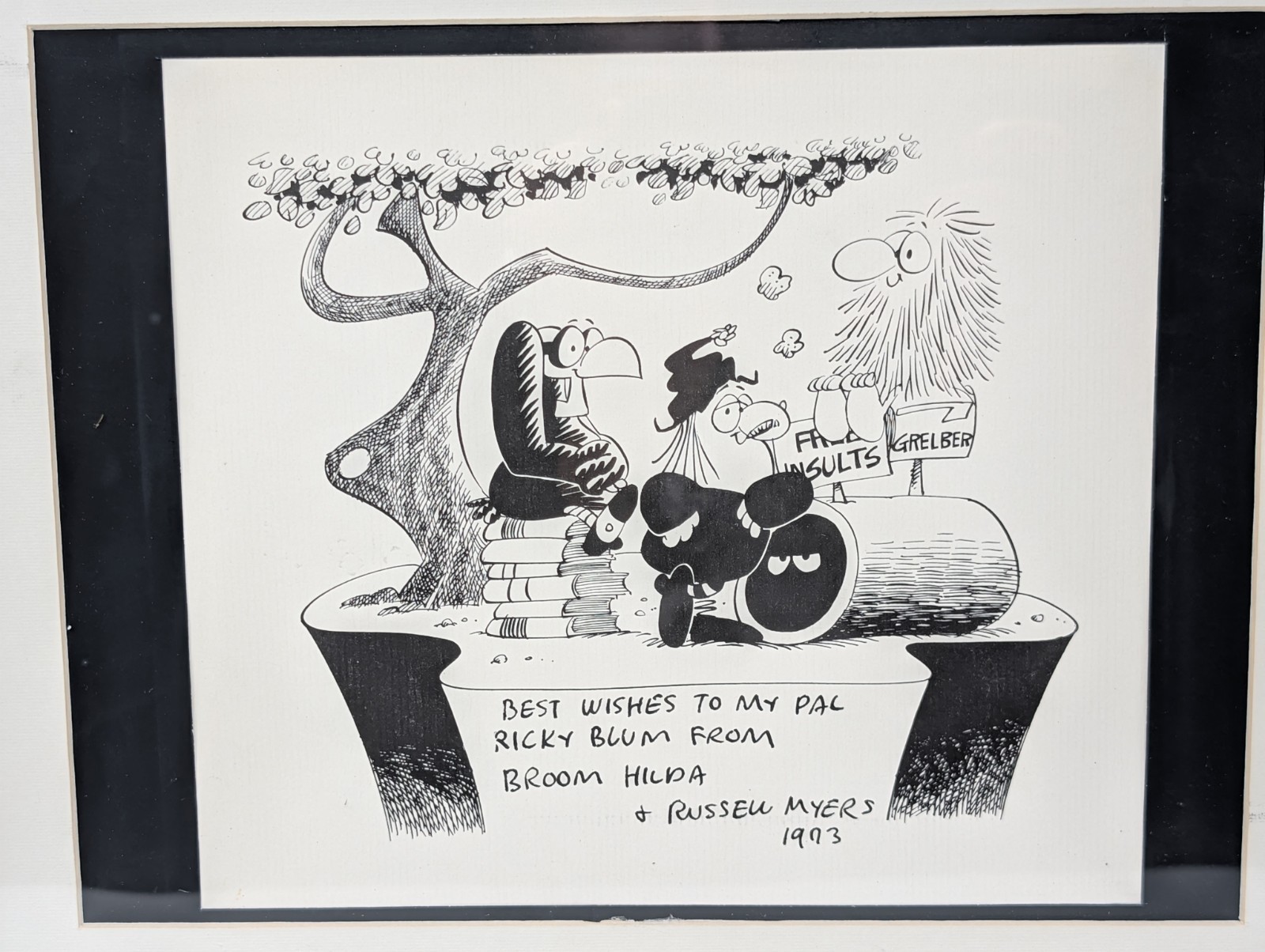 Broom-Hilda Cartoon Litho Print with Original Autograph, signed by Russell Myers