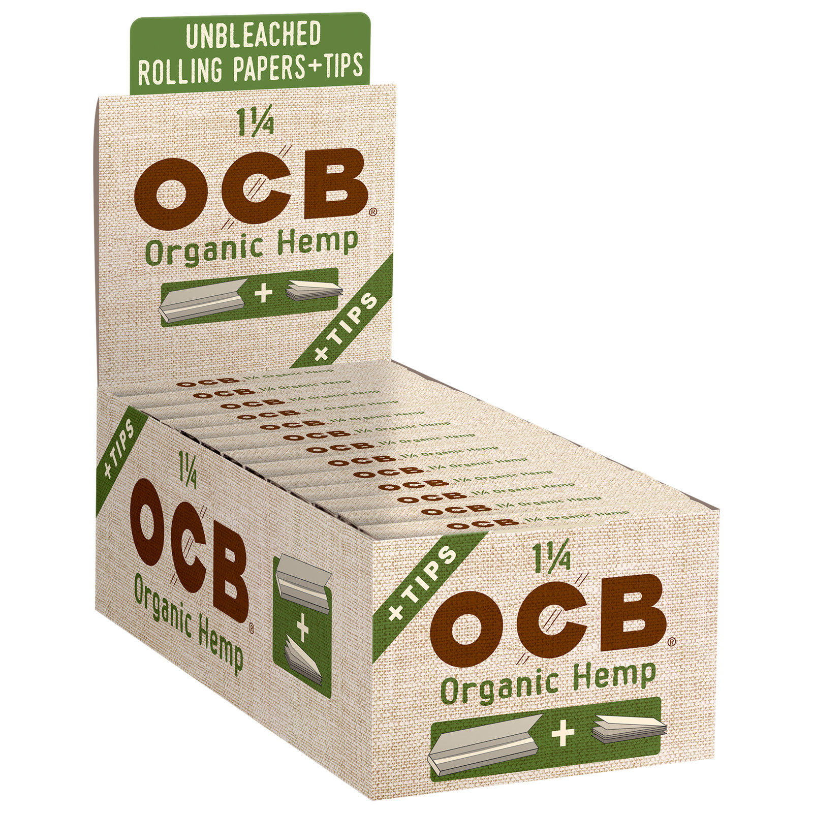 OCB Organic Hemp 1 1/4 Rolling Papers + Tips (Full Box of 24 Booklets)