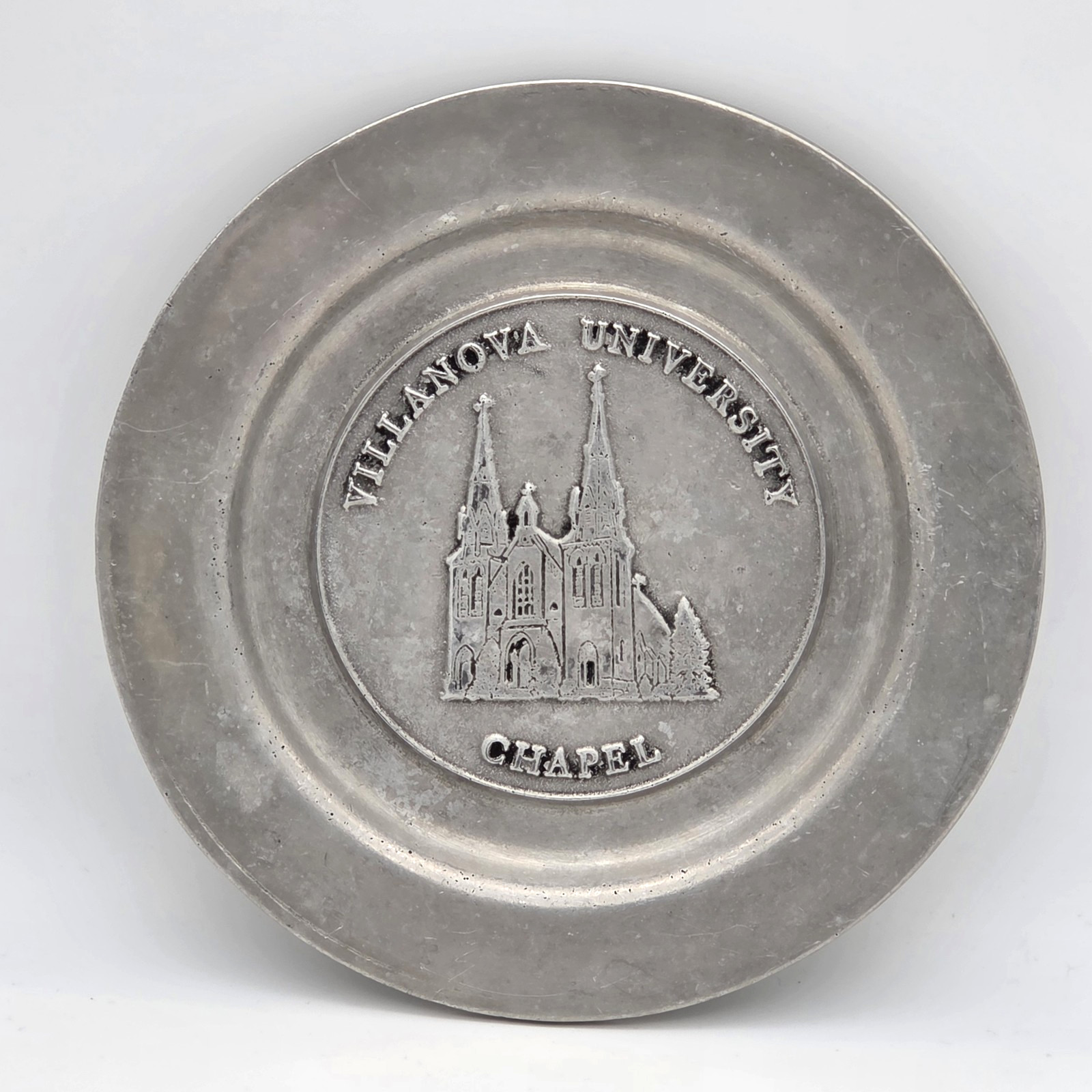 Vintage VILLANOVA University CHAPEL Pewter Decorative Plate Display Keepsake USA