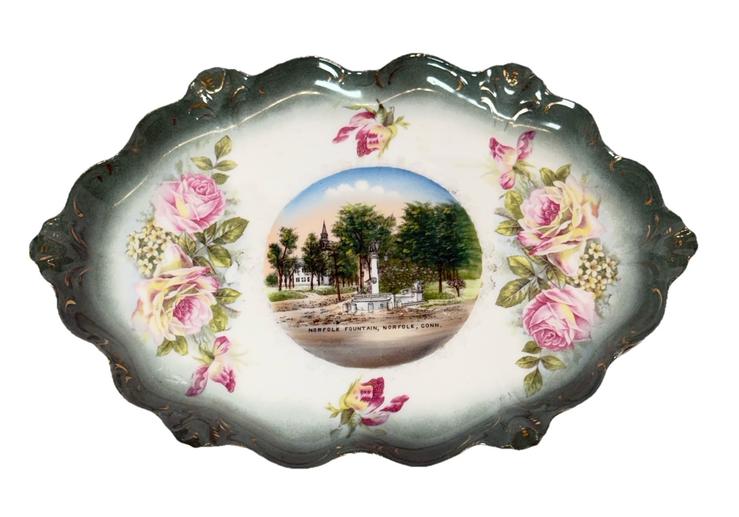 NORFOLK, Connecticut CT Antique NORFOLK FOUNTAIN Souvenir China Dish Plate