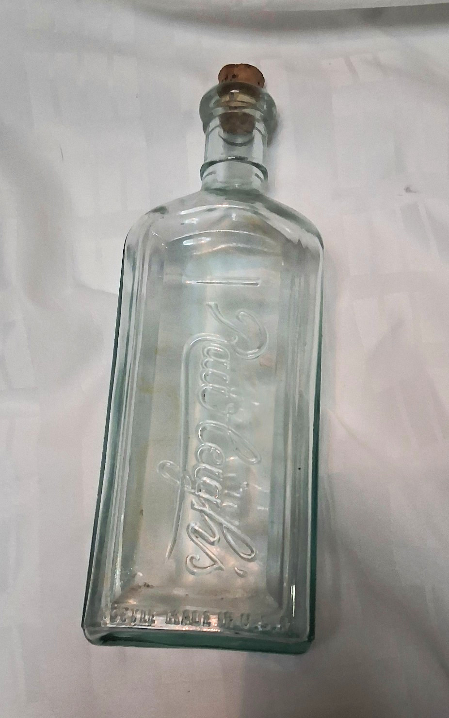 Antique Vintage Rawleigh's Aqua Glass Bottle with Cork & Embossed Script