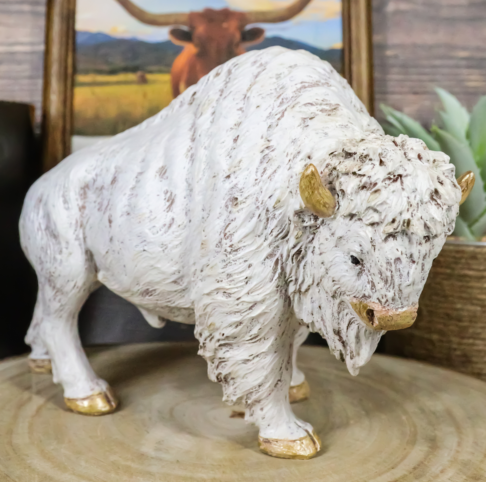 Ebros Native American Sacred White Bison Buffalo Decor Resin Figurine 8.75\