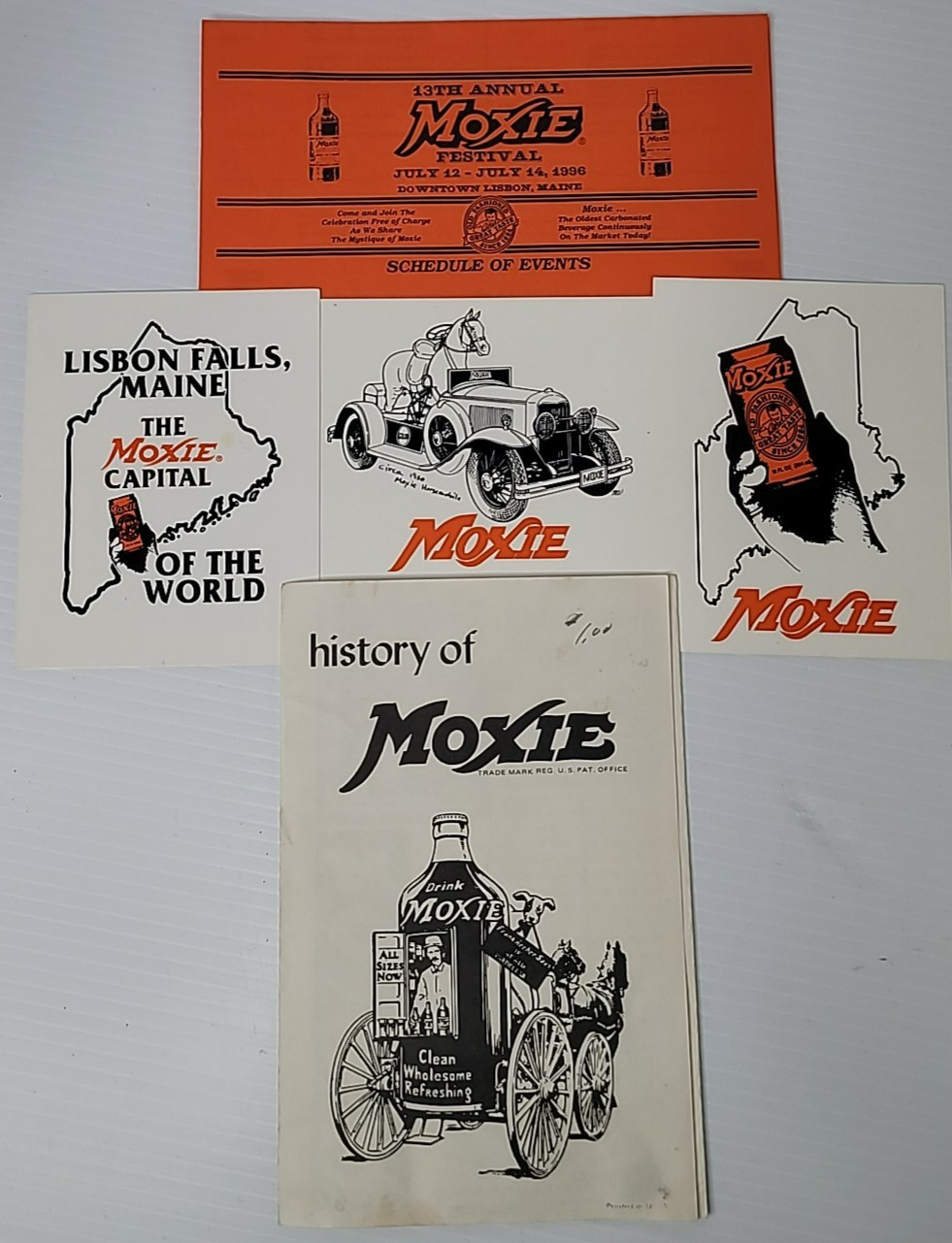 Lot Moxie Soda Misc Advertising Kennebec's Postcards History of Moxie Festival Lot Moxie Soda Misc Advertising Kennebec's Postcards History of Moxie Festival