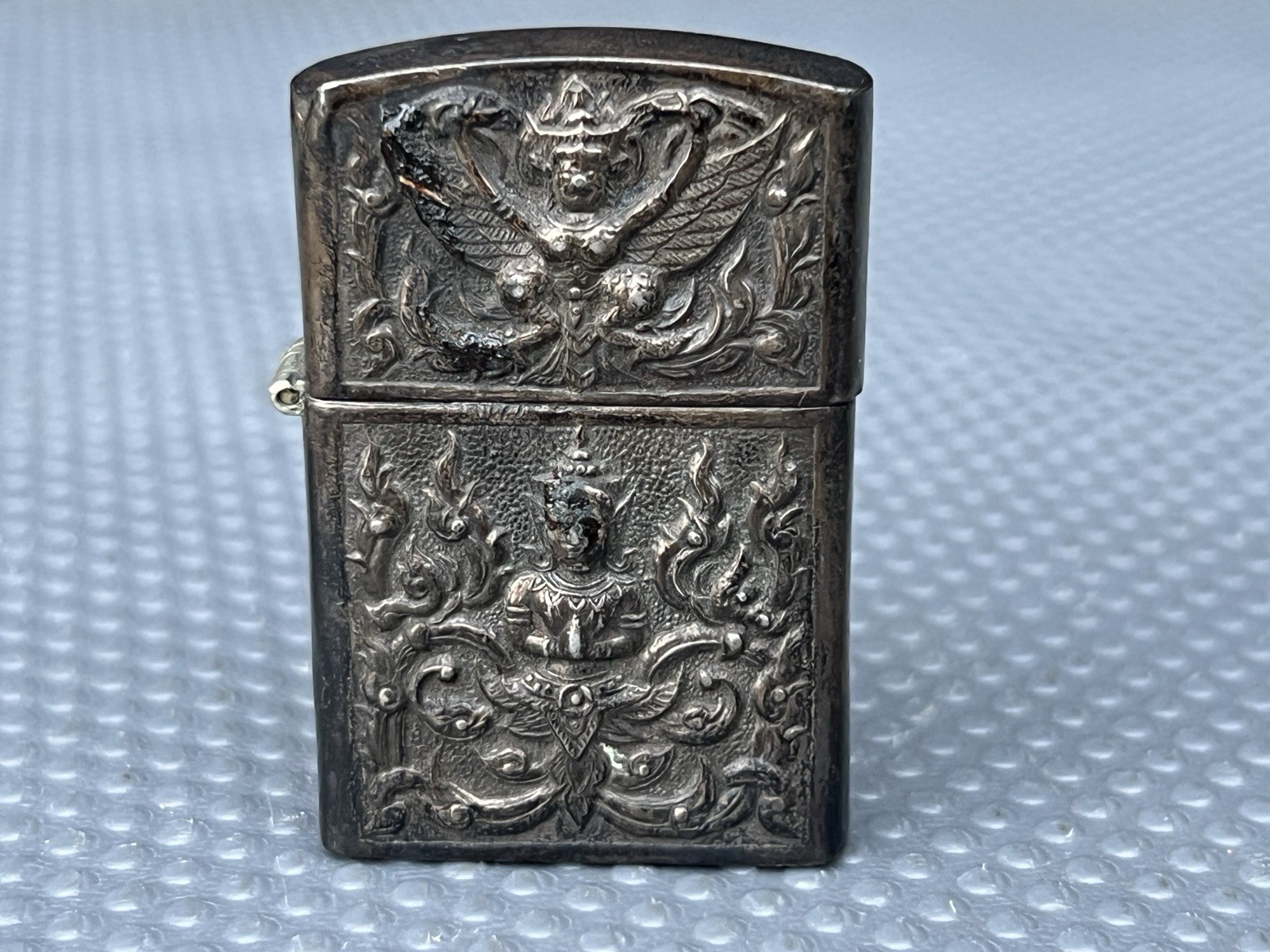 Vintage Siam Sterling Silver Cigarette Lighter Ornate Elephant Buddhist Thai