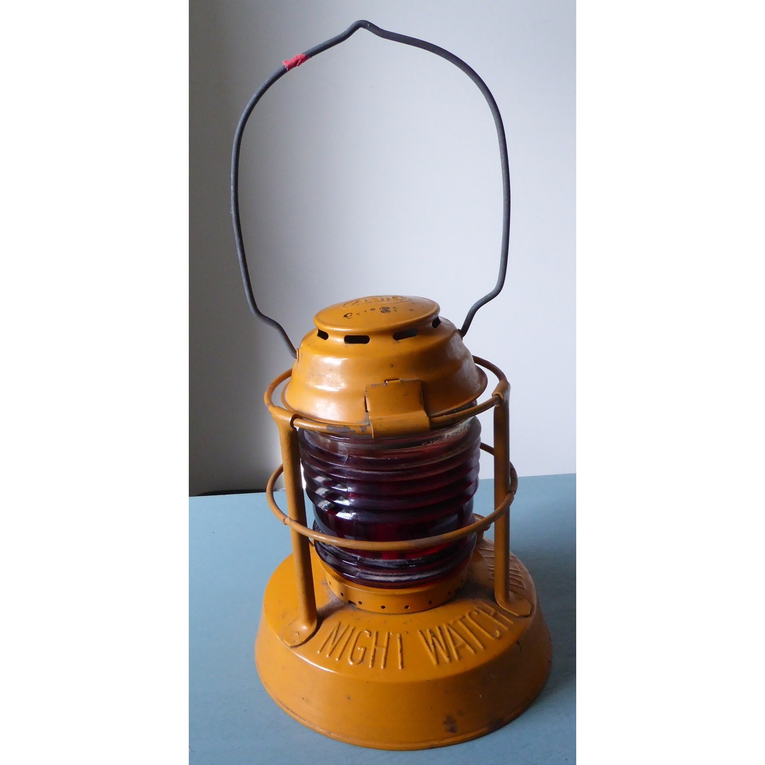 VTG Dietz Night Watch Kerosene Lantern Yellow Red Fresnel Glass Globe 1950s VTG Dietz Night Watch Kerosene Lantern Yellow Red Fresnel Glass Globe 1950s