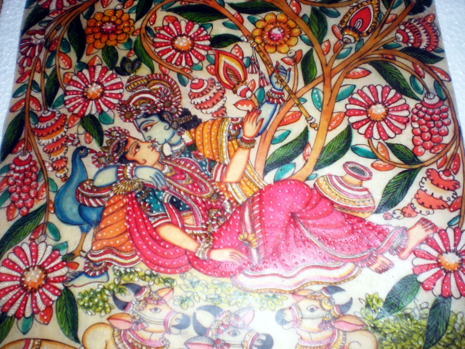 Radha Krishna God Hindu Rare Goat Leather Handicraft Art Paint Hanging India