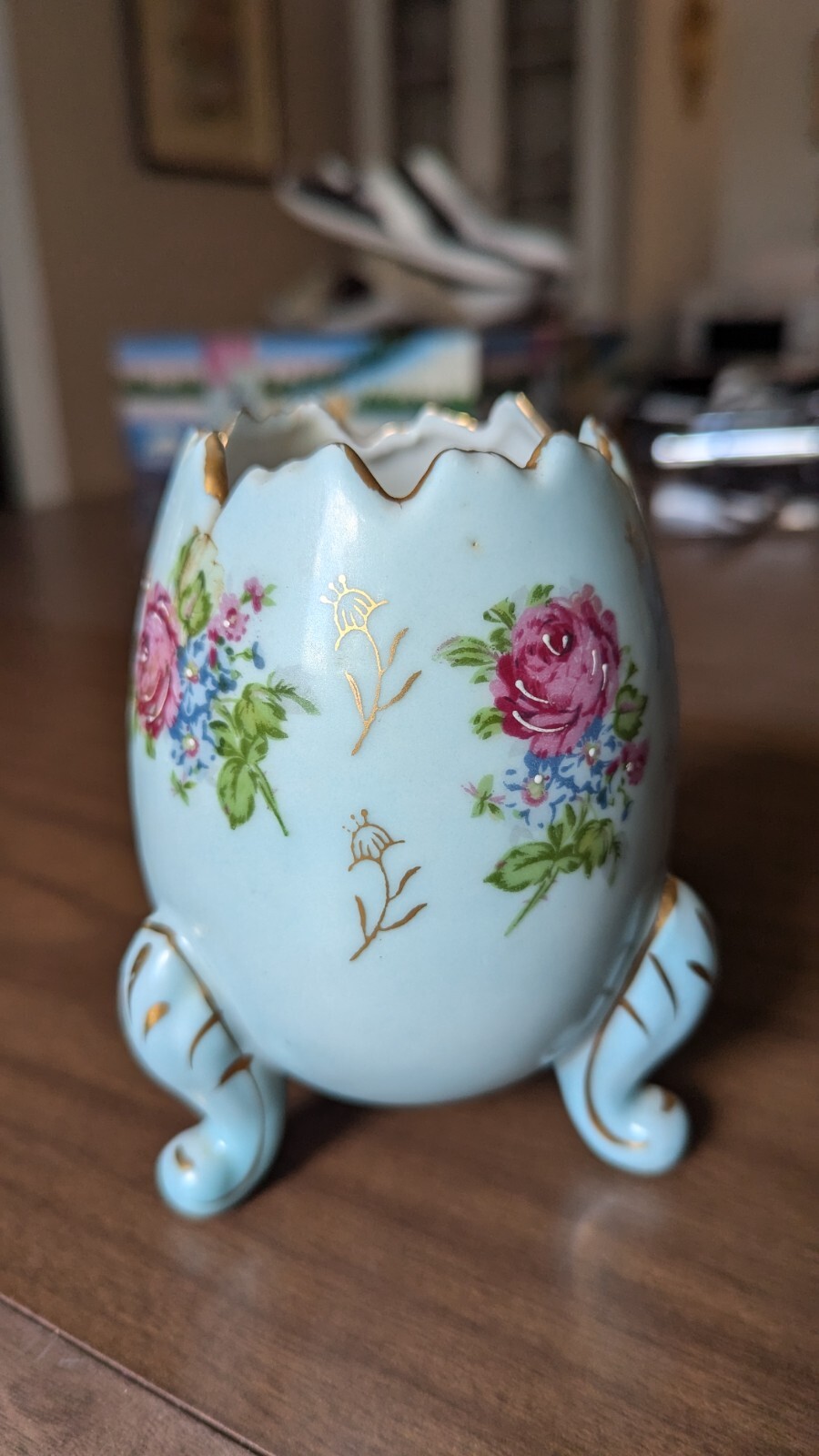 Vintage NAPCOWARE Japan Blue Porcelain Cracked Egg Vase 5