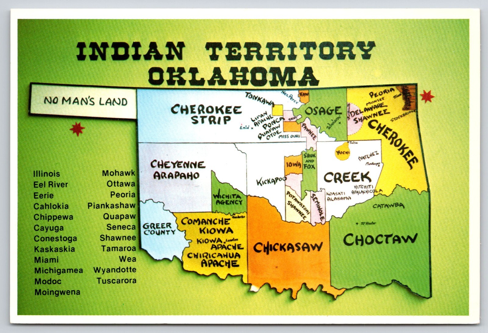 Indian Territory Oklahoma Map Nations & Regions Located Postcard UNP 4x6
