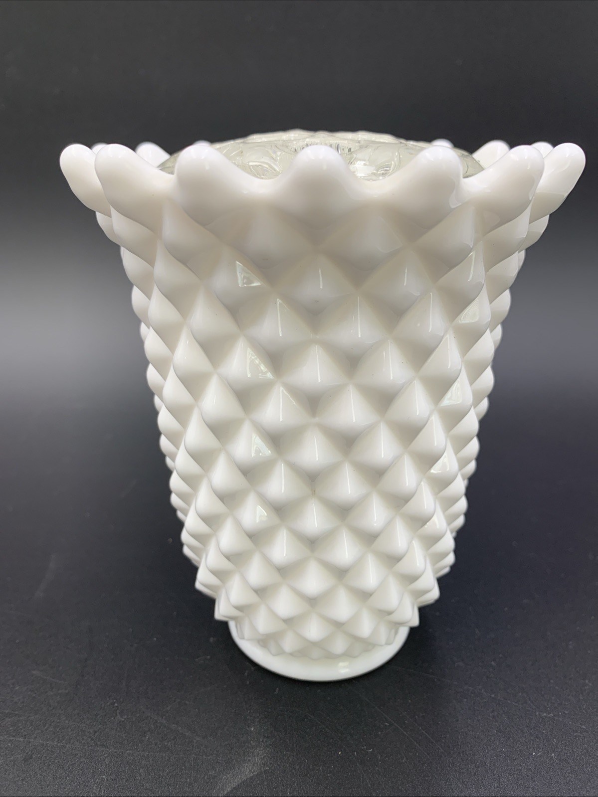 1960s Imperial Glass White Diamond Point Vase 5 1/2